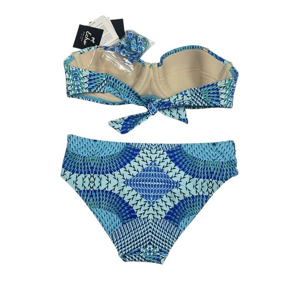 Echo Havana Bikini Two Piece Set Size Small Bandeau Geo Blue Removable Strap - Picture 3 of 8
